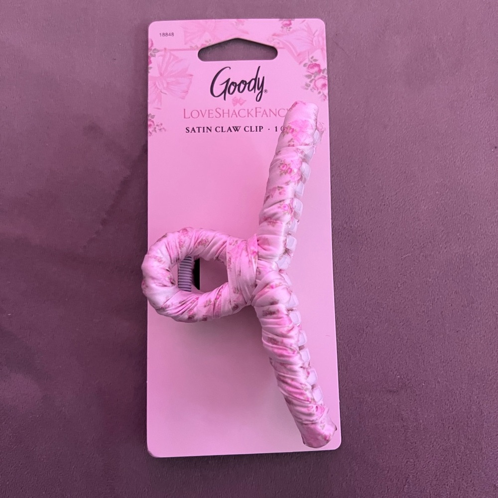 NWT LOVESHACKFANCY X GOODY PINK SATIN CLAW CLIP